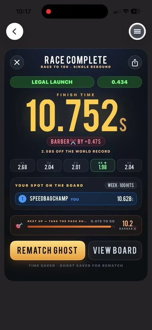 Head-to-head race complete screen