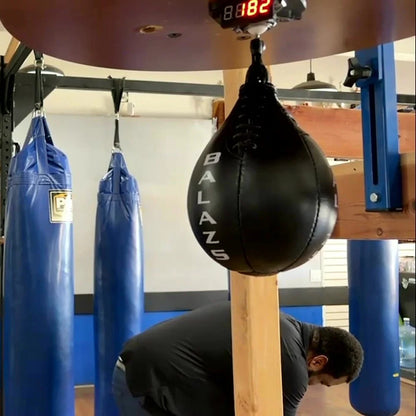 The LED Edition under a platform showing 182, with the swivel and a black speed bag