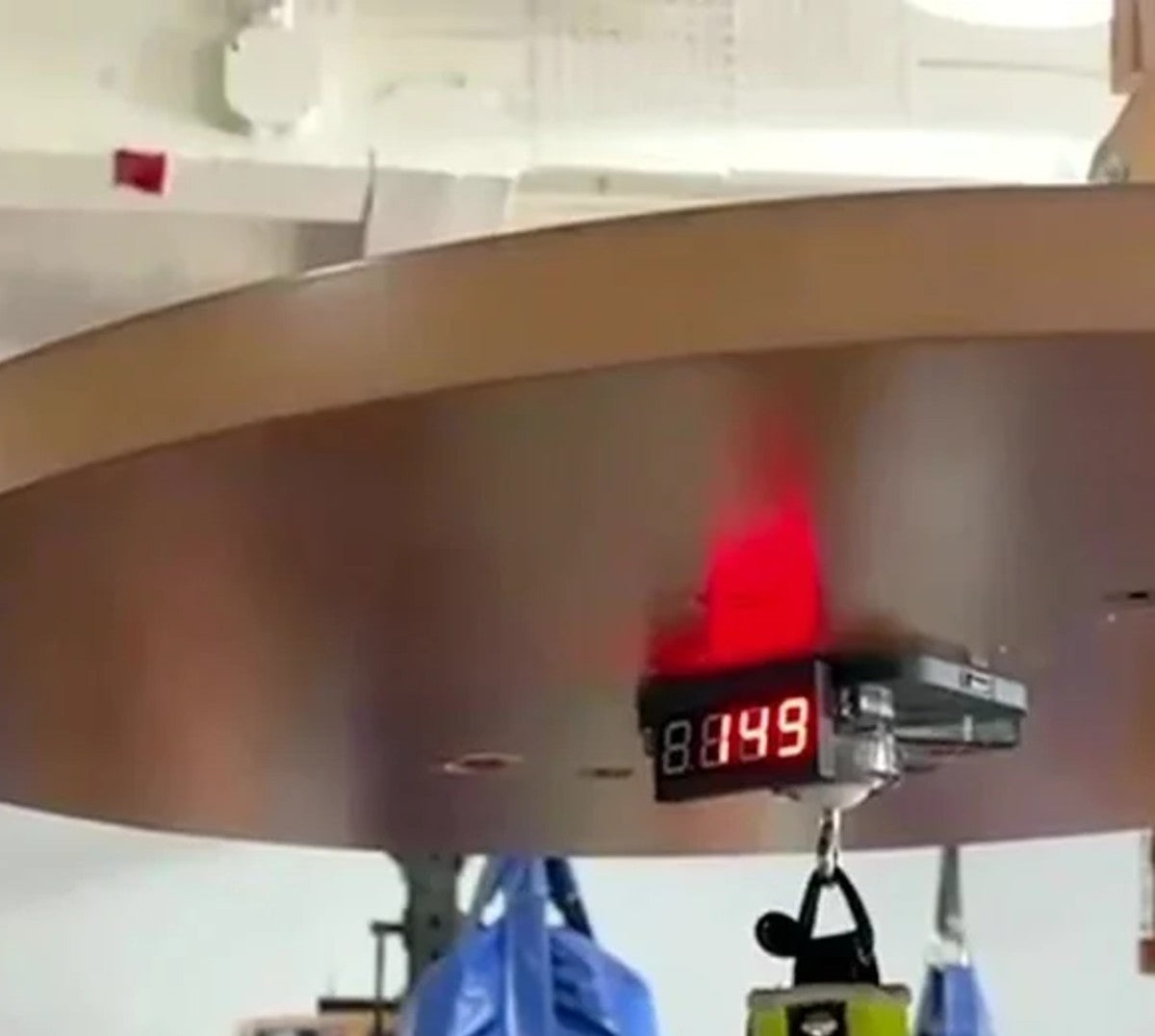 A gym speed bag station at R3 Boxing: the LED screen under the platform showing 149