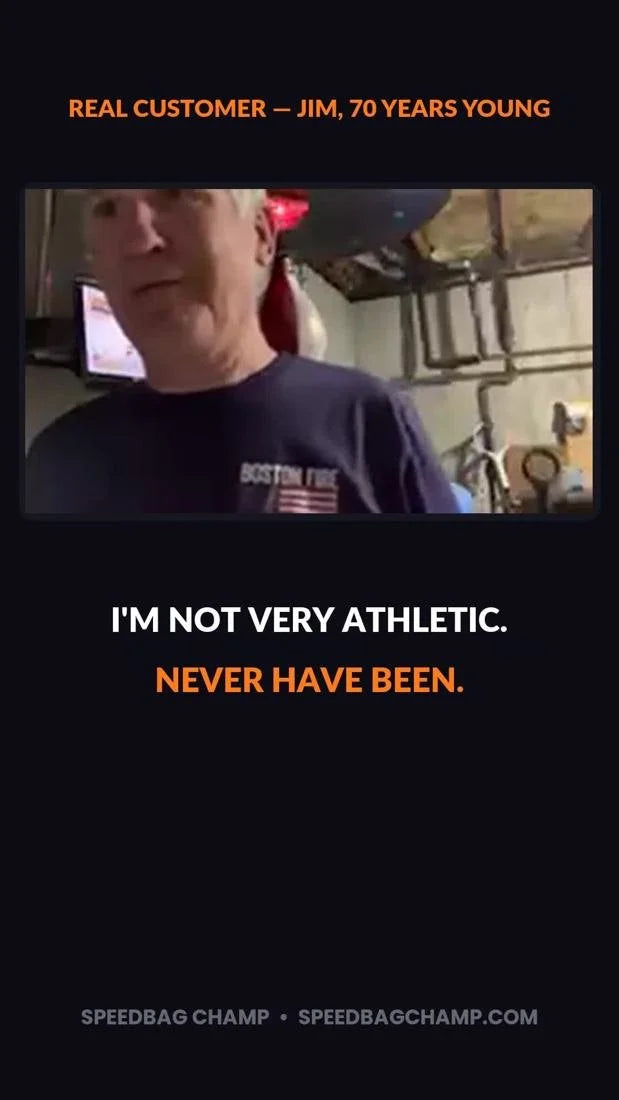 Jim, a 70-year-old customer, in his garage gym: I'm not very athletic. Never have been.