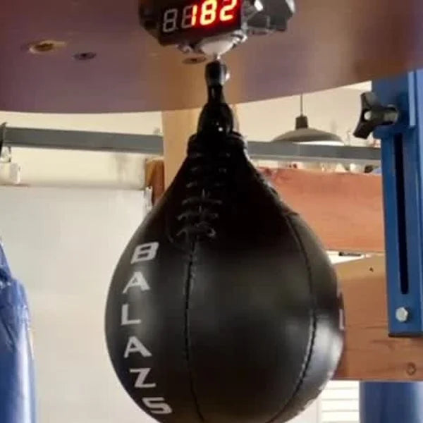 The Speedbag Champ LED screen reading 182